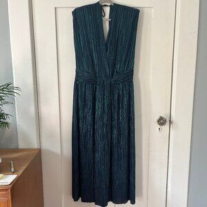 green blue pleated shimmer dress